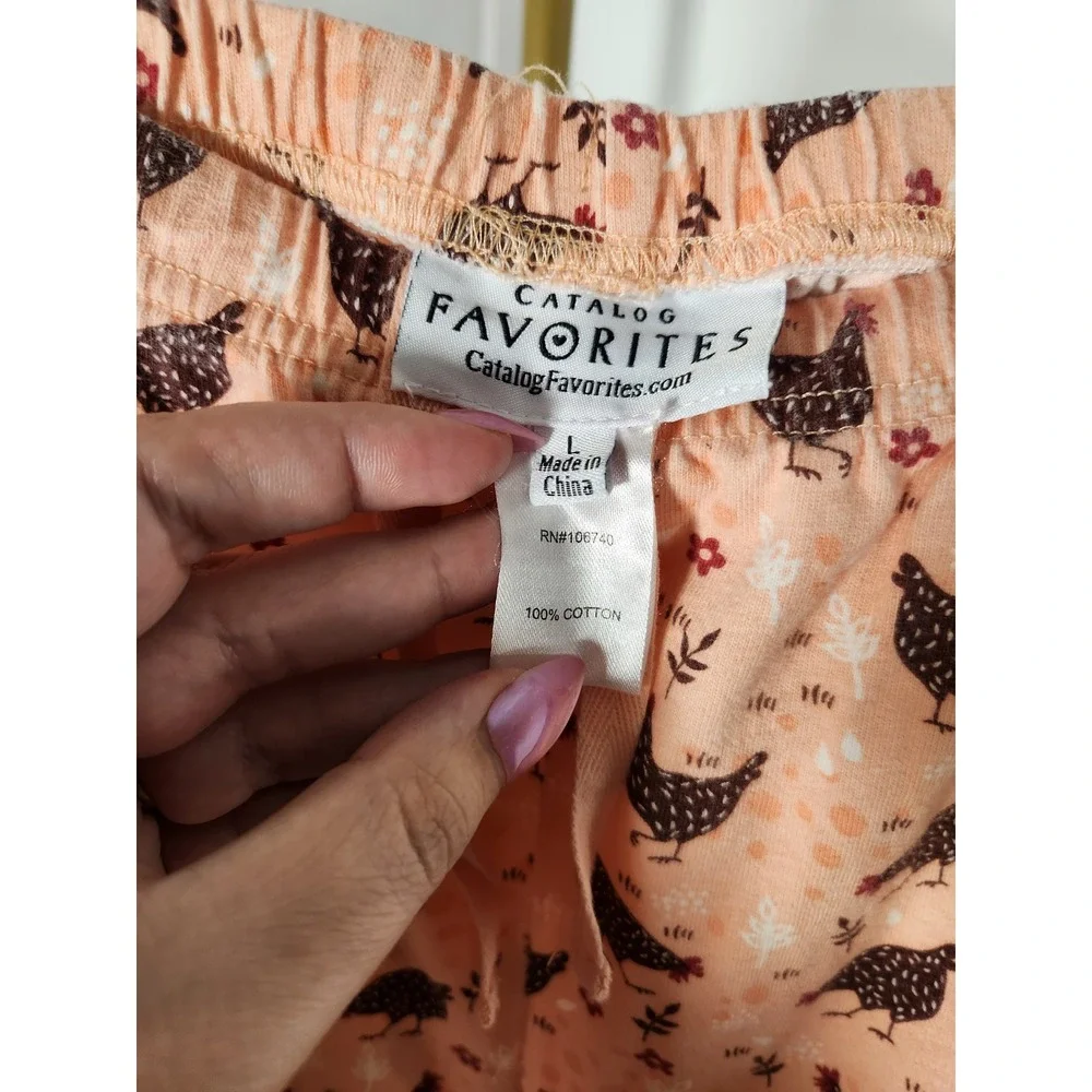 Chicken Pajamas! Catalog Favorites 100% Cotton Peach Pajama Set Size Large‎